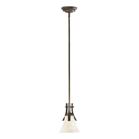 Quorum One Light Oiled Bronze Linen Glass Down Mini Pendant 3177-86